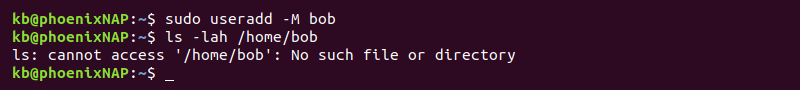 sudo useradd no home directory terminal output