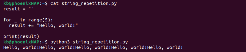 String repetition "for" loop Python output
