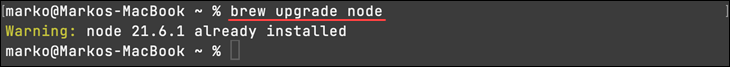 Upgrading Node.js with Brew on macOS.